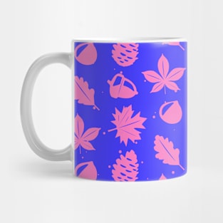 Pink Graphic Nature Pattern on Blue Background Mug